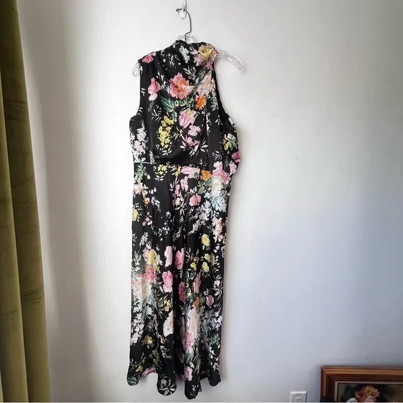 Petal & Pup Anabelle Black Floral Satin Halter High Neck Midi Dress XL - Picture 8 of 11